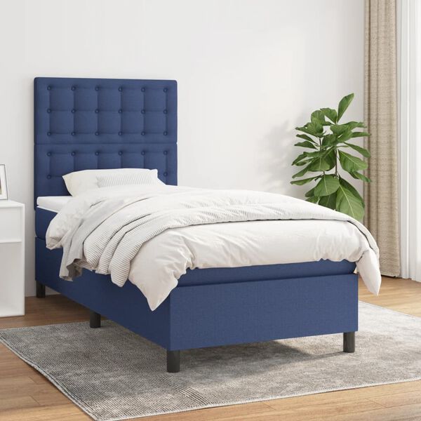 vidaXL Sommier &agrave; lattes de lit avec matelas Bleu 90x200 cm Tissu