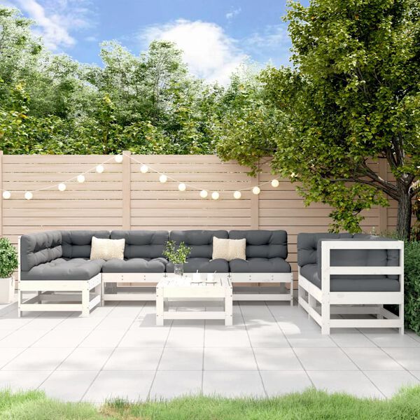 vidaXL Salon de jardin 8 pcs Blanc Bois de pin massif