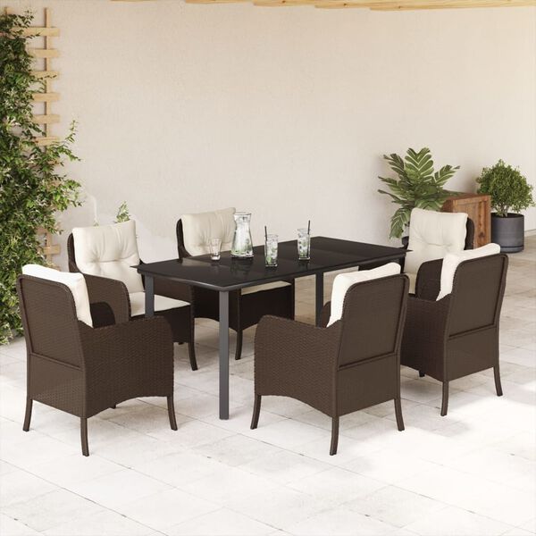 vidaXL Ensemble &agrave; manger de jardin et coussins 7 pcs marron rotin