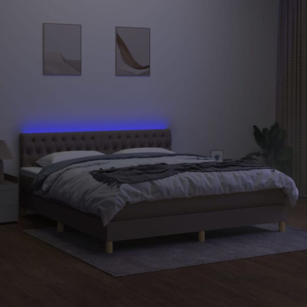 vidaXL Sommier &agrave; lattes de lit avec matelas LED Taupe 160x200 cm Tissu