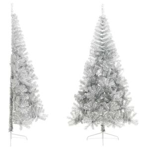 vidaXL Demi sapin de No&euml;l artificiel avec support argent&eacute; 210 cm PET