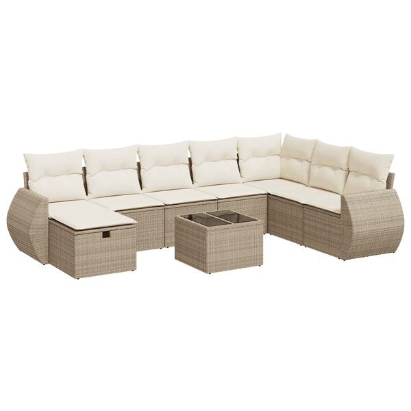 vidaXL Salon de jardin avec coussins 9 pcs beige r&eacute;sine tress&eacute;e
