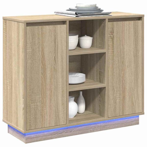 vidaXL Buffet LED Ch&ecirc;ne Sonoma 90 x 32 x 75 cm Bois d'ing&eacute;nierie