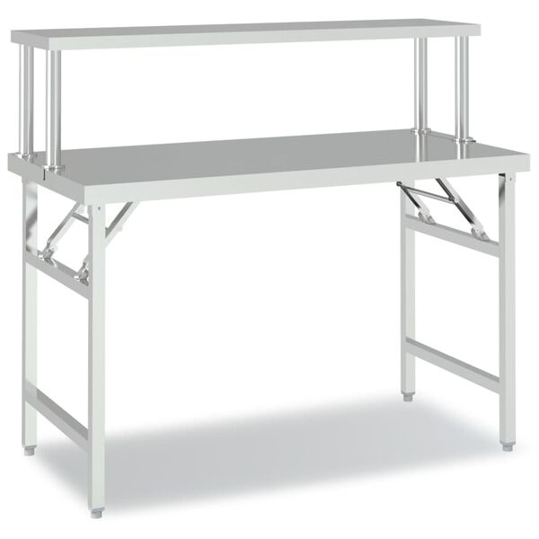 vidaXL Table de travail de cuisine avec &eacute;tag&egrave;re 120x60x115 cm Inox