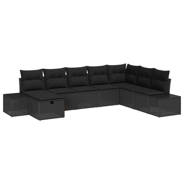 vidaXL Ensemble de canap&eacute; de jardin avec coussin 8 pcs Noir polyrotin