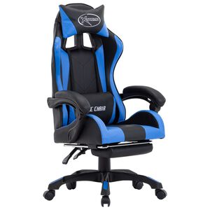 vidaXL Fauteuil de jeux vid&eacute;o avec repose-pied Bleu et noir Similicuir
