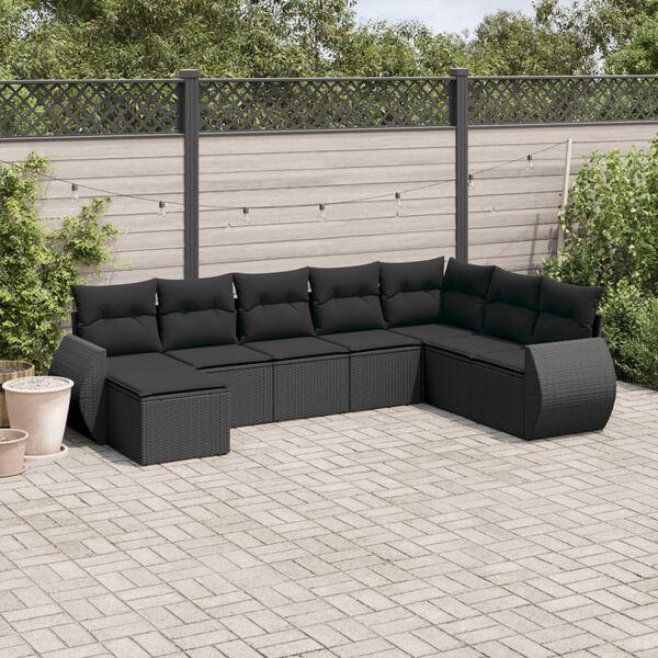 vidaXL Salon de jardin 8 pcs avec coussins noir r&eacute;sine tress&eacute;e