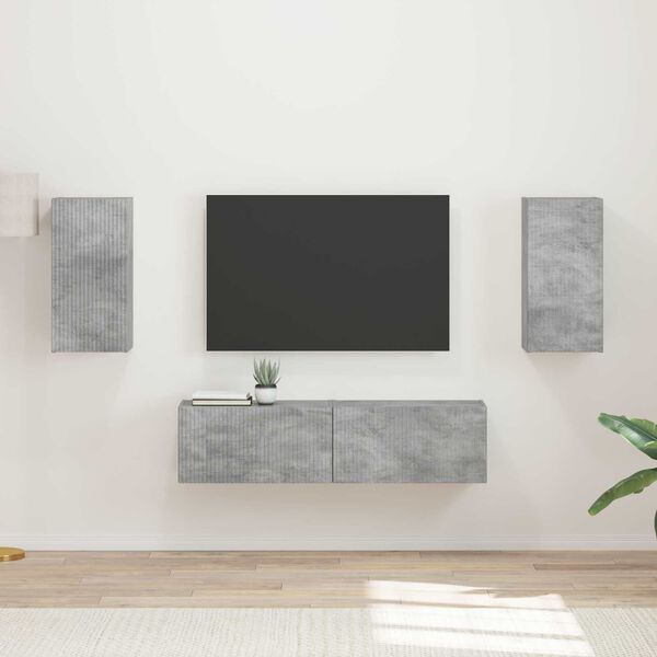 vidaXL Ensemble meuble TV 4 pcs Gris b&eacute;ton Bois d'ing&eacute;nierie