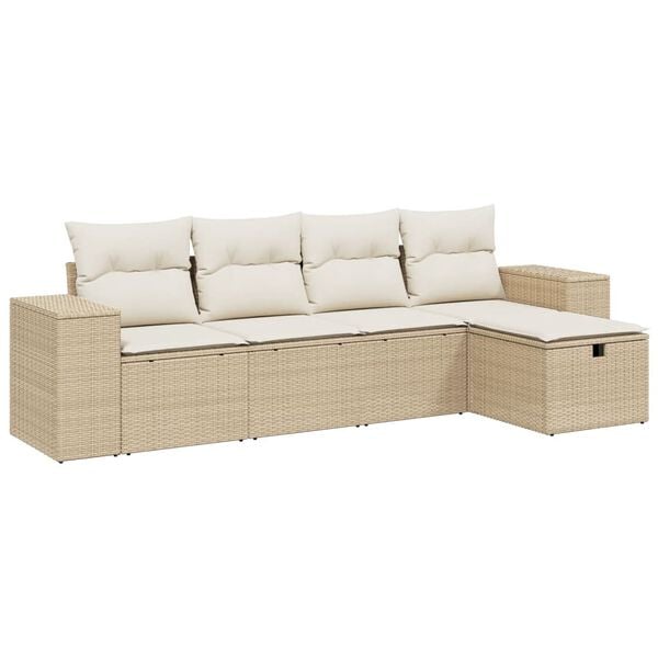 vidaXL Salon de jardin avec coussins 5 pcs beige r&eacute;sine tress&eacute;e