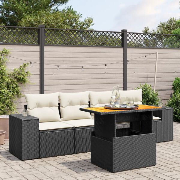 vidaXL Salon de jardin 5 pcs avec coussins noir r&eacute;sine tress&eacute;e