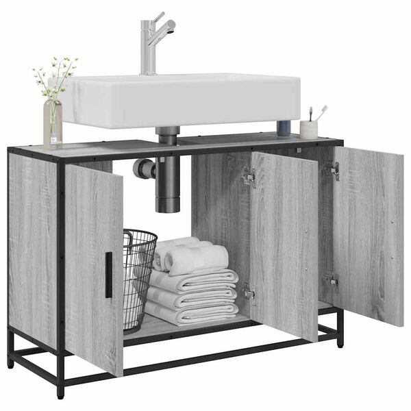 vidaXL Armoire de lavabo de salle de bain sonoma gris 90x33x60 cm