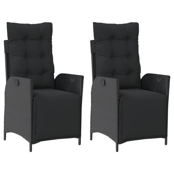 vidaXL Chaises inclinables de jardin lot de 2 repose-pied noir rotin