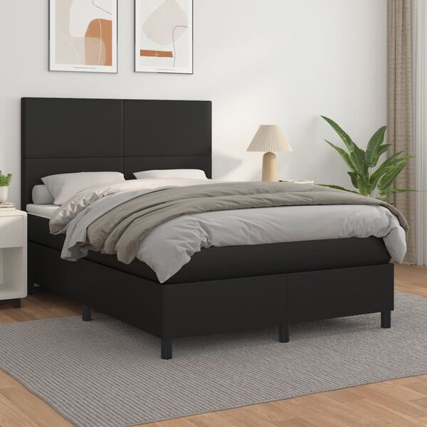 vidaXL Sommier &agrave; lattes de lit avec matelas Noir 140x200 cm Similicuir