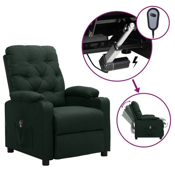 vidaXL Fauteuil inclinable &eacute;lectrique Vert fonc&eacute; Tissu