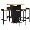vidaXL Ensemble de bar jardin 5 pcs noir poly rotin/bois massif acacia