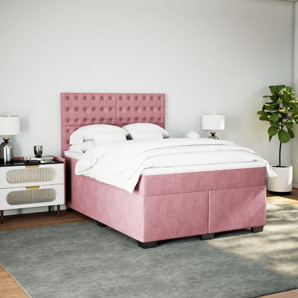 vidaXL Sommier &agrave; lattes de lit avec matelas Rose 140x200 cm Velours