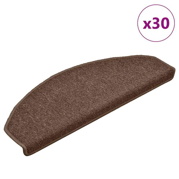 vidaXL Tapis d'escalier 30 pi&egrave;ces 65 x 24 x 4 cm Marron Demi-rond Grand