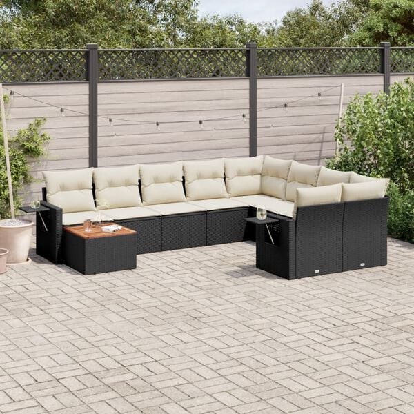 vidaXL Salon de jardin 10 pcs avec coussins noir r&eacute;sine tress&eacute;e