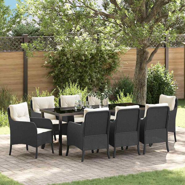 vidaXL Ensemble de salle &agrave; manger pour jardin 9 pcs Noir polyrotin