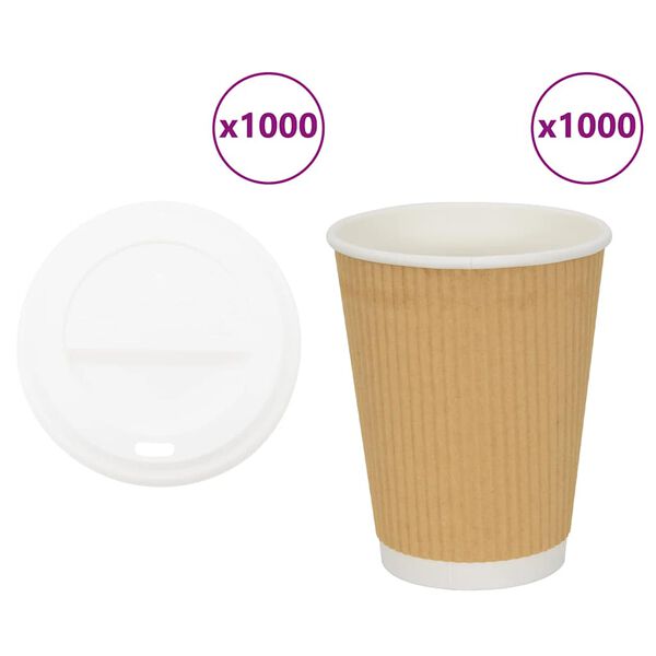 vidaXL Tasses &agrave; caf&eacute; en papier avec couvercles 1000 pcs 12oz 300ml