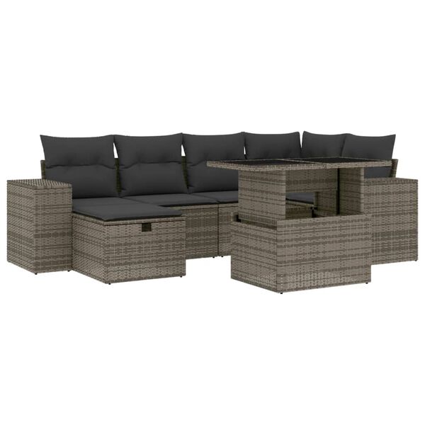 vidaXL Salon de jardin avec coussins 7 pcs gris r&eacute;sine tress&eacute;e