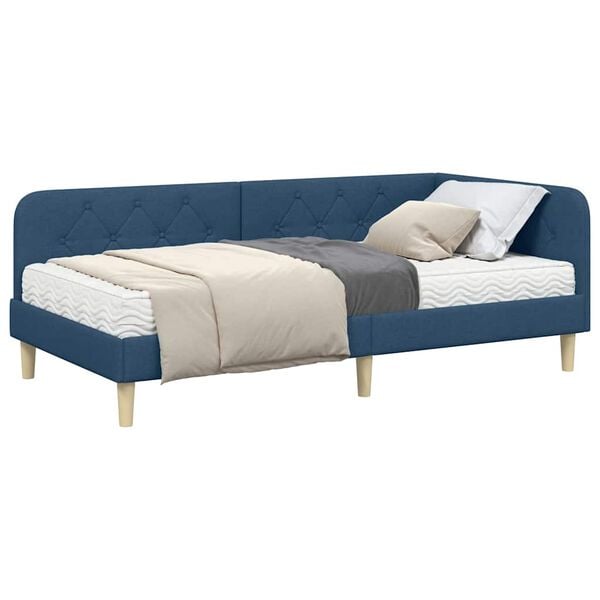 vidaXL Cadre de lit d'angle avec matelas Bleu 90 x 190 cm tissu