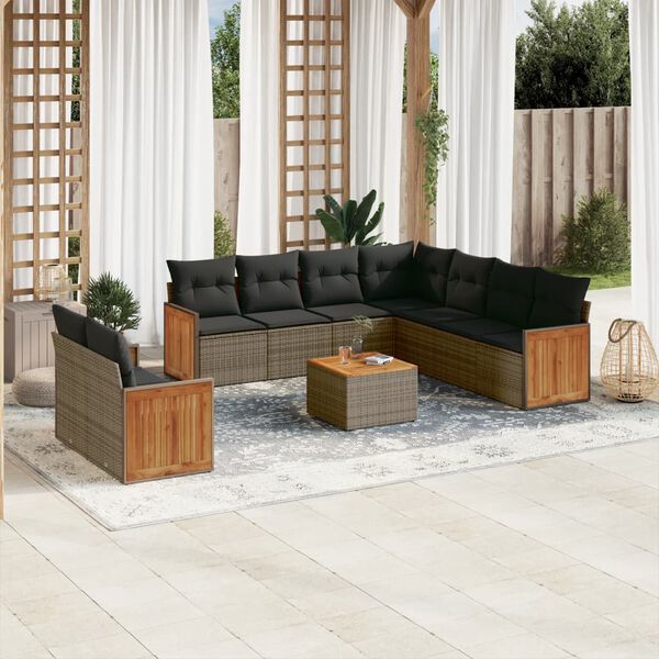 vidaXL Salon de jardin avec coussins 10 pcs gris r&eacute;sine tress&eacute;e