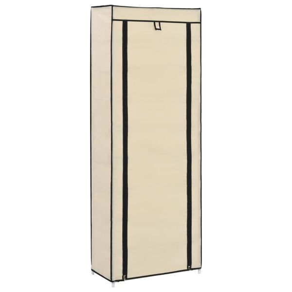 vidaXL Armoire &agrave; chaussures avec housse Cr&egrave;me 57x29x162 cm Tissu