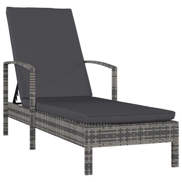 Chaise Longue Jardin Avec Table Et Coussin - Résine Tressée Grise, Dossier 5 Positions - Meuble Extérieur Confortable