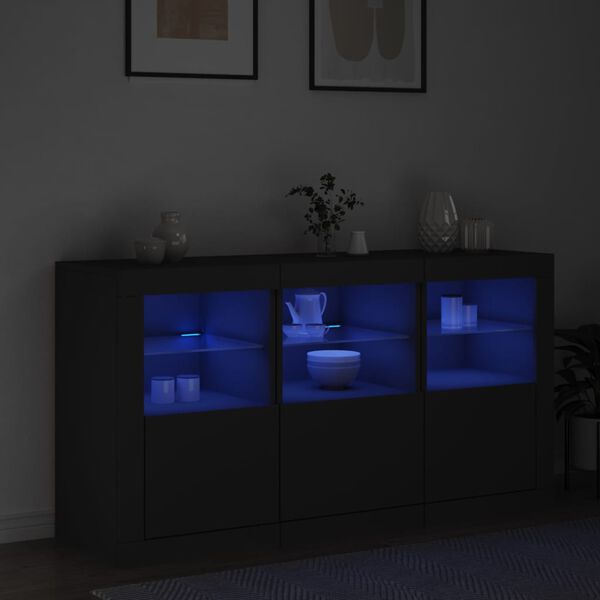 vidaXL Buffet avec lumières LED noir 123x37x67 cm