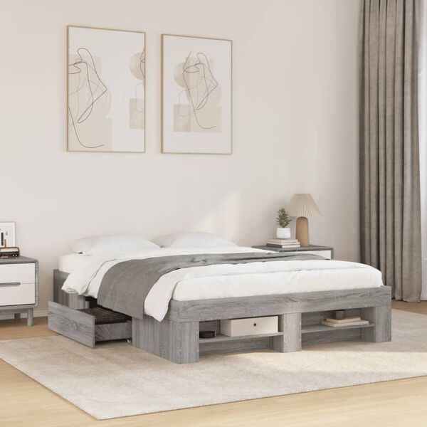 vidaXL Cadre de lit sans matelas sonoma gris 120x190 cm