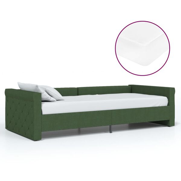 vidaXL Lit avec matelas et &eacute;clairage USB Vert fonc&eacute; Tissu 90x200 cm