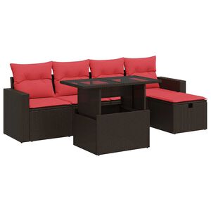 vidaXL Salon de jardin 6 pcs avec coussins marron r&eacute;sine tress&eacute;e acacia