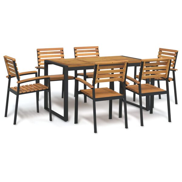 vidaXL Ensemble &agrave; manger de jardin 7 pcs bois d'acacia solide et m&eacute;tal