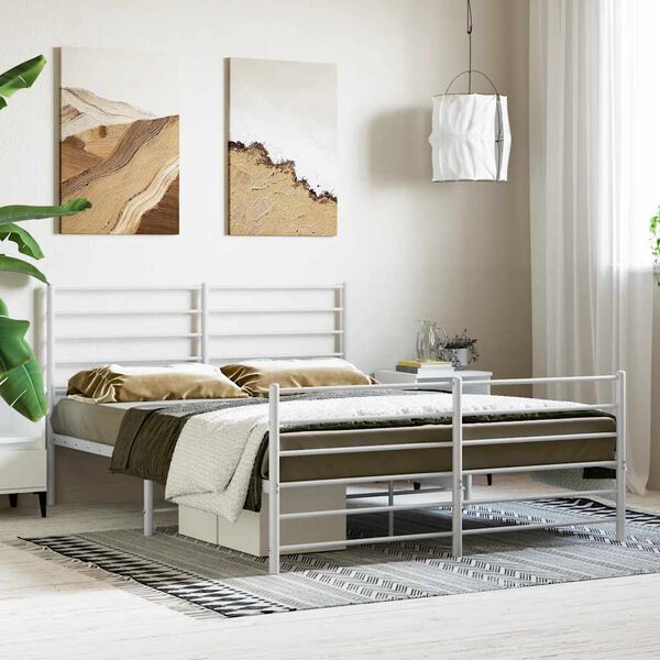 vidaXL Cadre de lit m&eacute;tal sans matelas et pied de lit blanc 140x200 cm