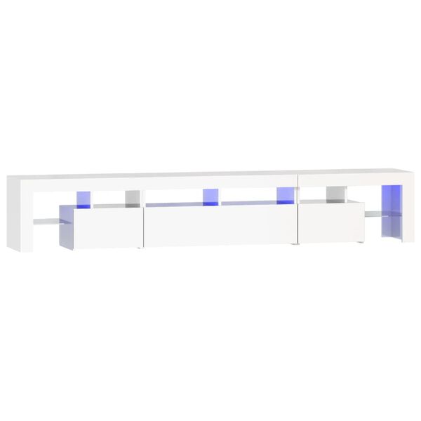 vidaXL Meuble TV avec lumi&egrave;res LED Blanc brillant 230x36,5x40 cm