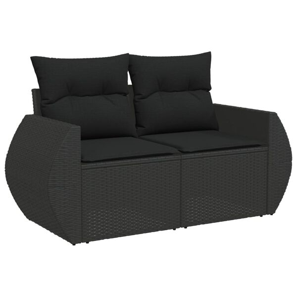 vidaXL Salon de jardin 7 pcs avec coussins noir r&eacute;sine tress&eacute;e