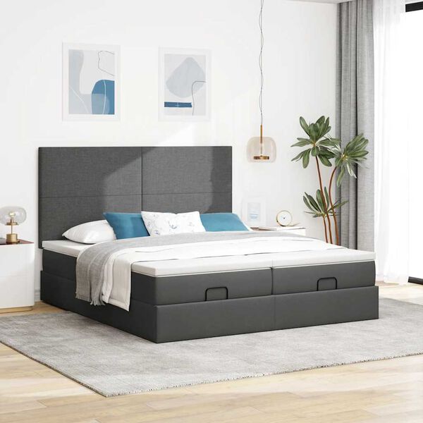 VidaXL Cadre de lit ottoman avec matelas gris foncé 180x200cm tissu