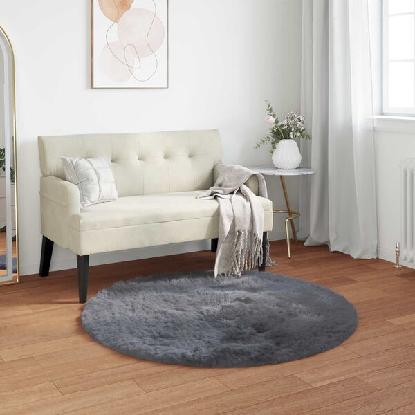 vidaXL Tapis en fausse Tafalla Anthracite &Oslash; 80 cm Polyester
