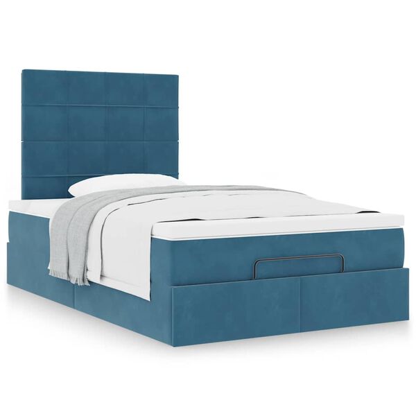 vidaXL Cadre de lit ottoman avec matelas bleu fonc&eacute; 120x200 cm velours