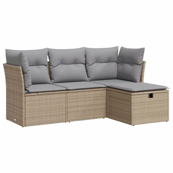 vidaXL Salon de jardin avec coussins 4 pcs beige r&eacute;sine tress&eacute;e