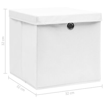 vidaXL Boîtes de rangement avec couvercle 10pcs Blanc 32x32x32cm Tissu
