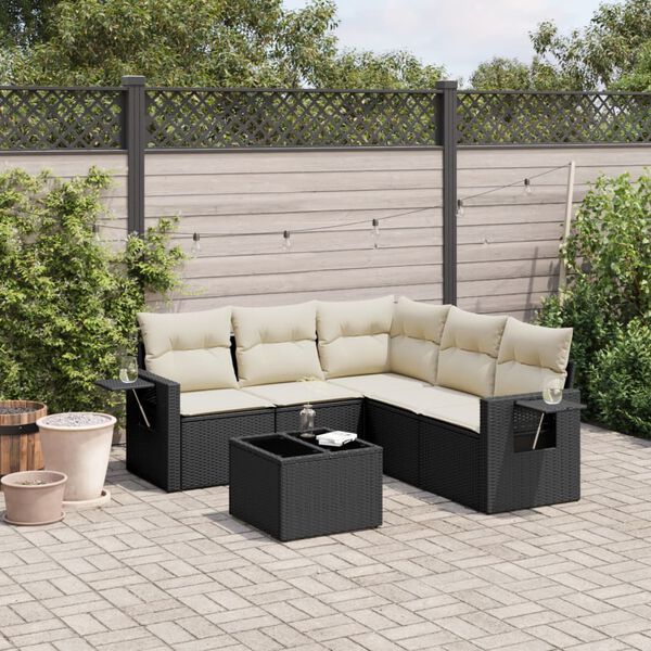 vidaXL Salon de jardin 6 pcs avec coussins noir r&eacute;sine tress&eacute;e