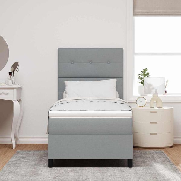 vidaXL Lit &agrave; ressorts avec matelas Gris clair 100 x 200 cm tissu