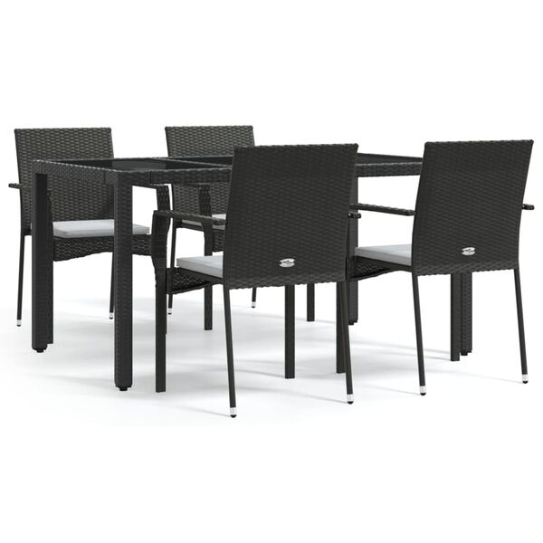 vidaXL Ensemble &agrave; manger de jardin coussins 5pcs Noir R&eacute;sine tress&eacute;e