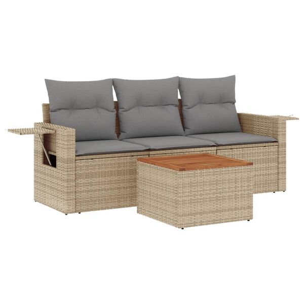 vidaXL Salon de jardin avec coussins 4pcs m&eacute;lange beige r&eacute;sine tress&eacute;e