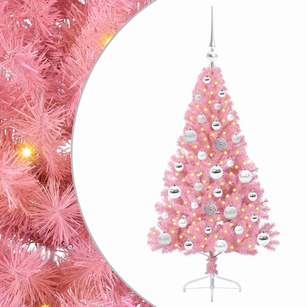 vidaXL Sapin de No&euml;l artificiel pr&eacute;-&eacute;clair&eacute; Rose 120 cm PVC