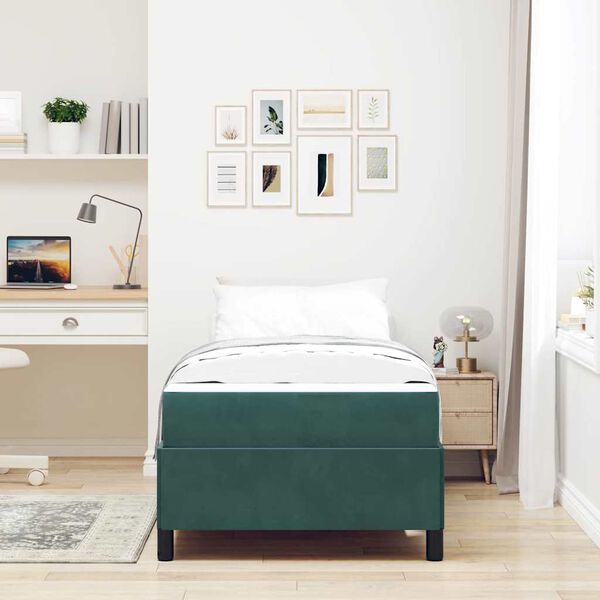 vidaXL Cadre de lit avec matelas Vert fonc&eacute; 100 x 200 cm tissu