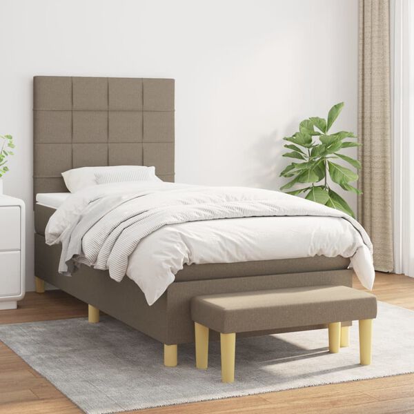 vidaXL Sommier &agrave; lattes de lit avec matelas Taupe 90x200 cm Tissu