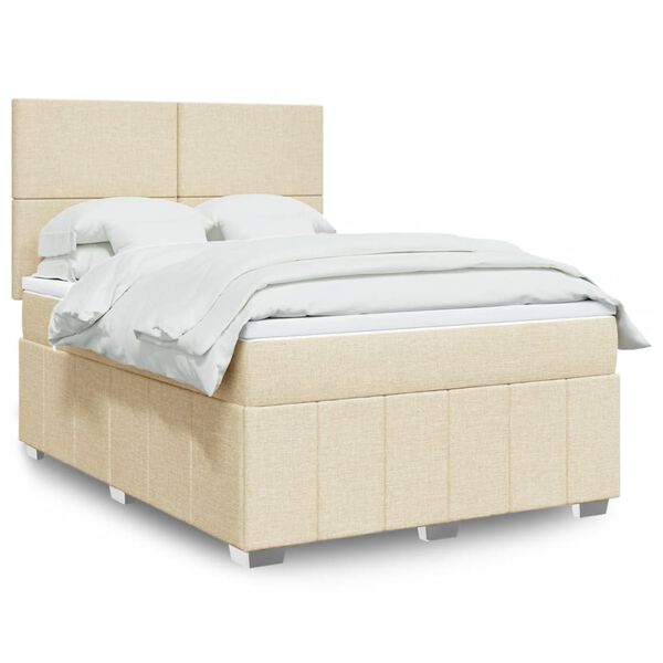 vidaXL Sommier &agrave; lattes de lit avec matelas Cr&egrave;me 140x190 cm Tissu